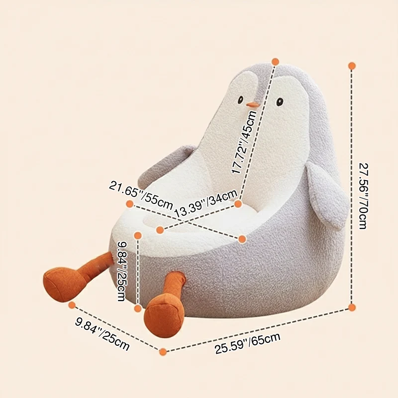 Contemporary Creative Kids Avocado-shaped Penguin-shaped Sponge Sherpa Fabric Accent Chair Backrest Armless For Living Room