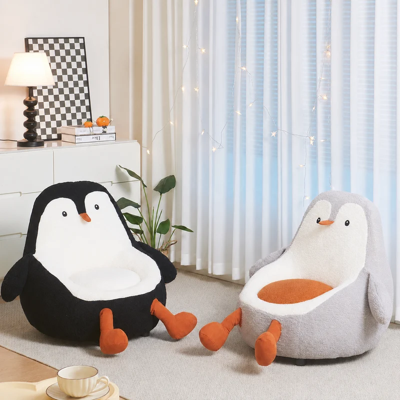 Contemporary Creative Kids Avocado-shaped Penguin-shaped Sponge Sherpa Fabric Accent Chair Backrest Armless For Living Room