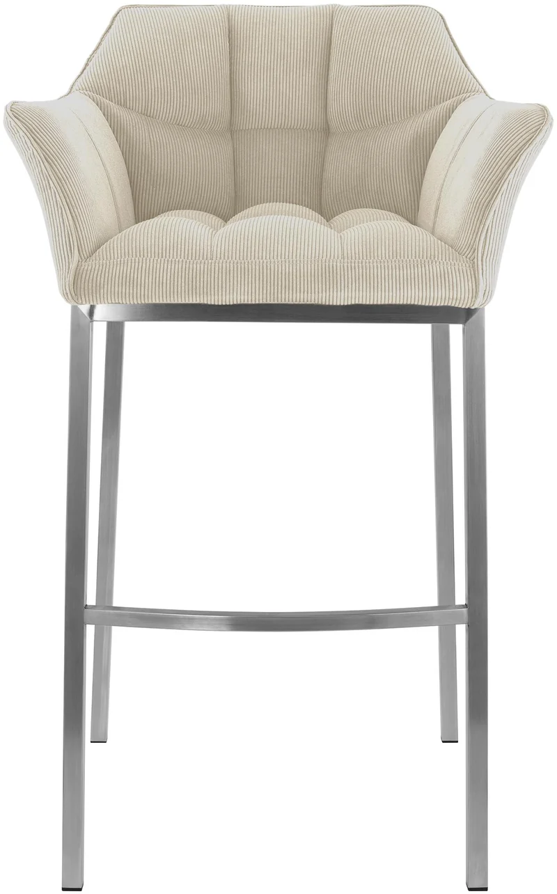 Tabouret de bar x1 assise enveloppante capitonnée en velours côtelé crème avec structure à 4 pieds en acier inoxydable 10_0006220