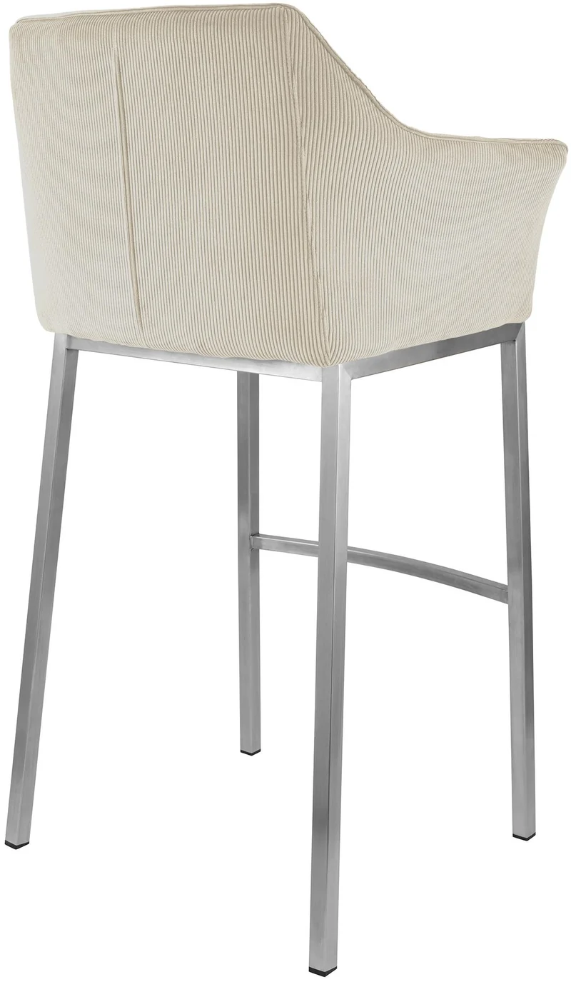 Tabouret de bar x1 assise enveloppante capitonnée en velours côtelé crème avec structure à 4 pieds en acier inoxydable 10_0006220