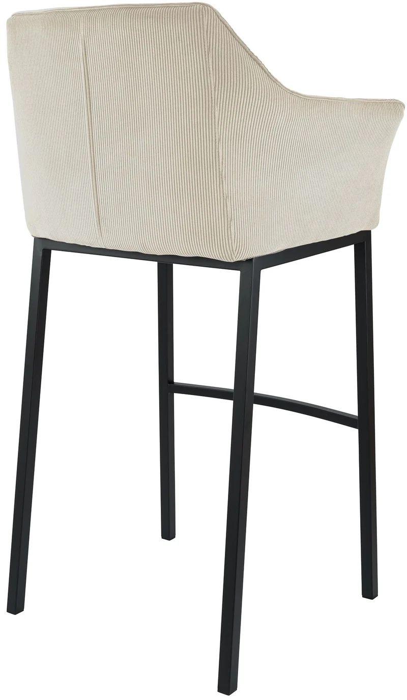 Tabouret de bar x1 assise enveloppante capitonnée en velours côtelé crème avec structure à 4 pieds en métal noir 10_0005893