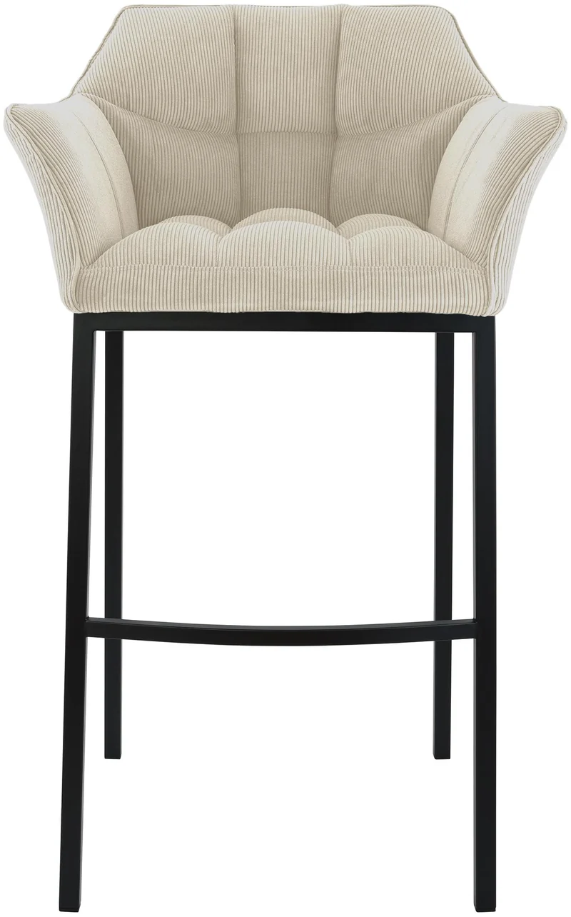 Tabouret de bar x1 assise enveloppante capitonnée en velours côtelé crème avec structure à 4 pieds en métal noir 10_0005893
