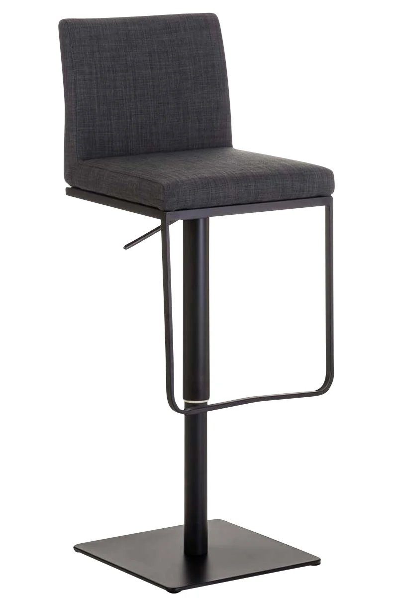 Tabouret de bar x1 avec repose-pieds plaque de base carrée en métal noir assise en tissu gris foncé 10_0005307
