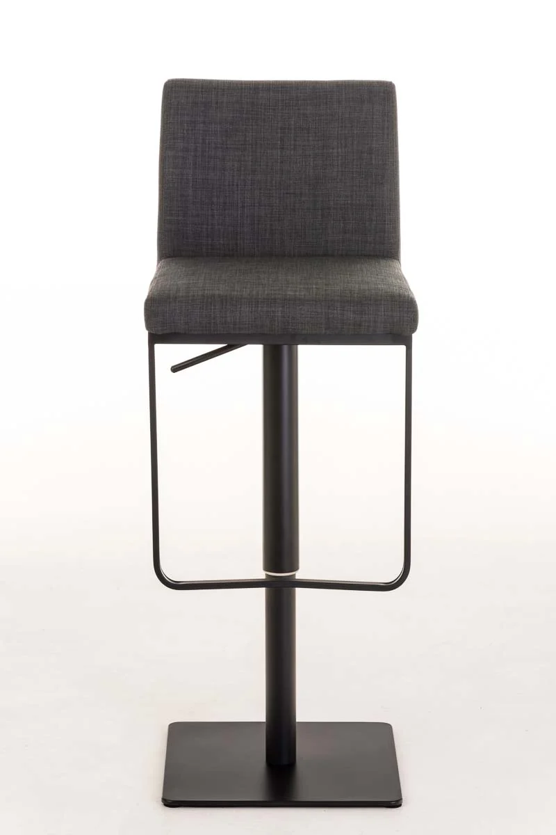 Tabouret de bar x1 avec repose-pieds plaque de base carrée en métal noir assise en tissu gris foncé 10_0005307