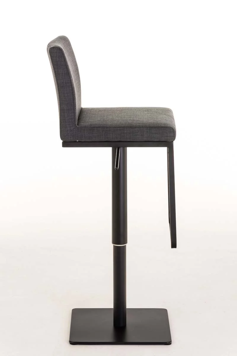 Tabouret de bar x1 avec repose-pieds plaque de base carrée en métal noir assise en tissu gris foncé 10_0005307