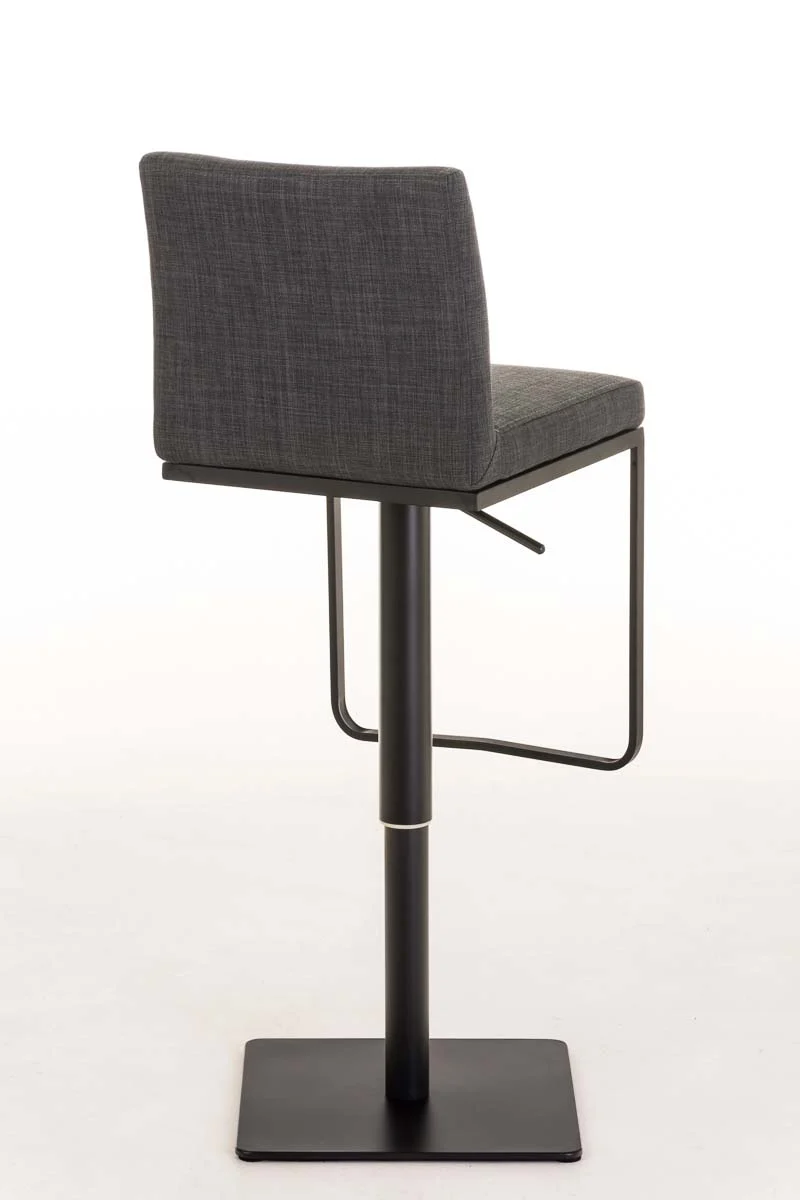 Tabouret de bar x1 avec repose-pieds plaque de base carrée en métal noir assise en tissu gris foncé 10_0005307