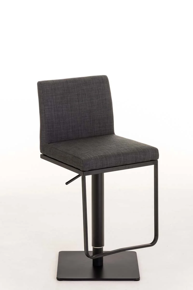 Tabouret de bar x1 avec repose-pieds plaque de base carrée en métal noir assise en tissu gris foncé 10_0005307