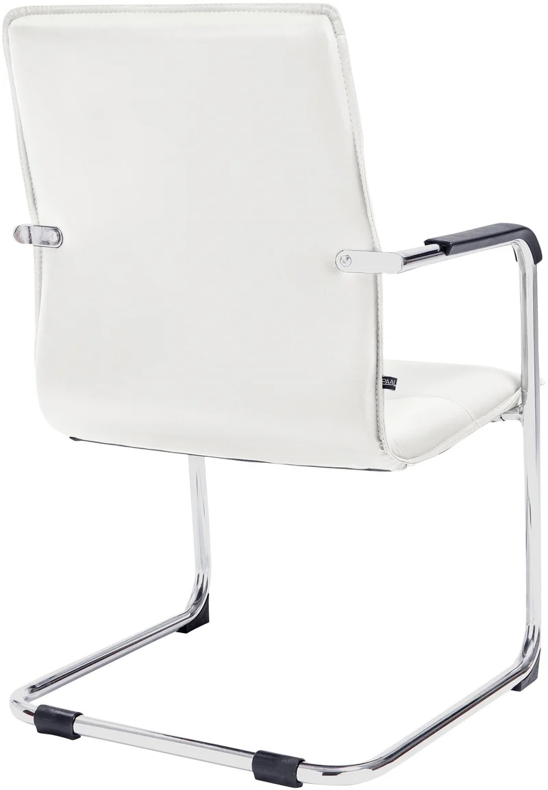 Chaise de bureau sans roulettes fauteuil visiteur avec accoudoirs en PVC blanc et métal 10_0001924