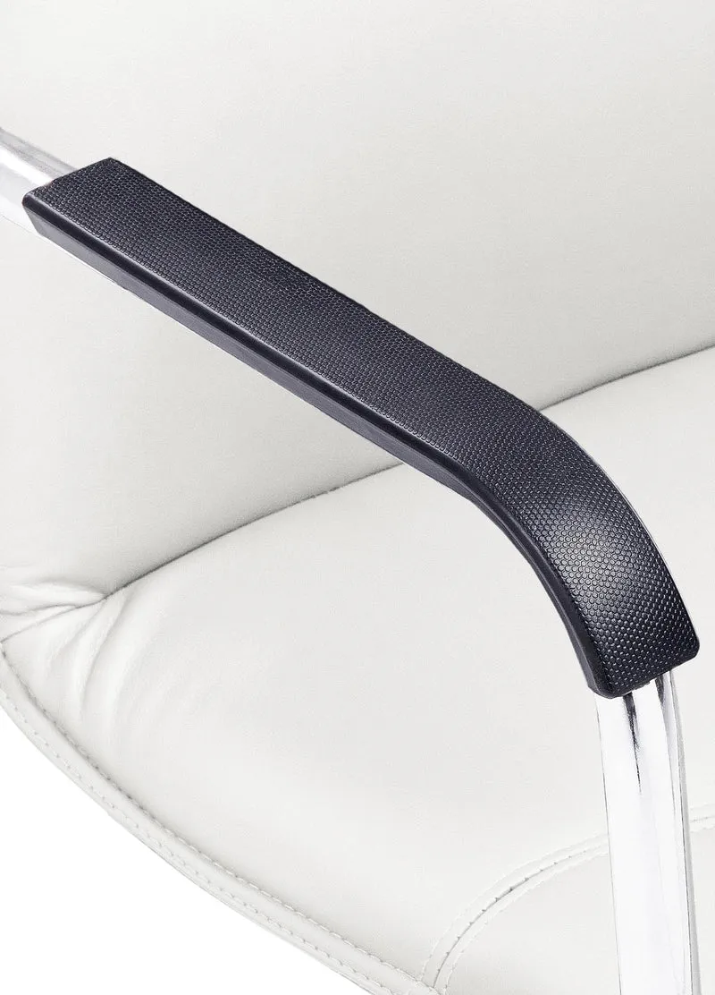Chaise de bureau sans roulettes fauteuil visiteur avec accoudoirs en PVC blanc et métal 10_0001924