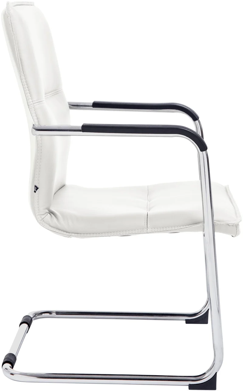 Chaise de bureau sans roulettes fauteuil visiteur avec accoudoirs en PVC blanc et métal 10_0001924