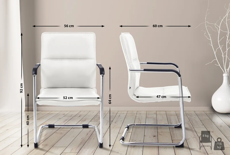 Chaise de bureau sans roulettes fauteuil visiteur avec accoudoirs en PVC blanc et métal 10_0001924