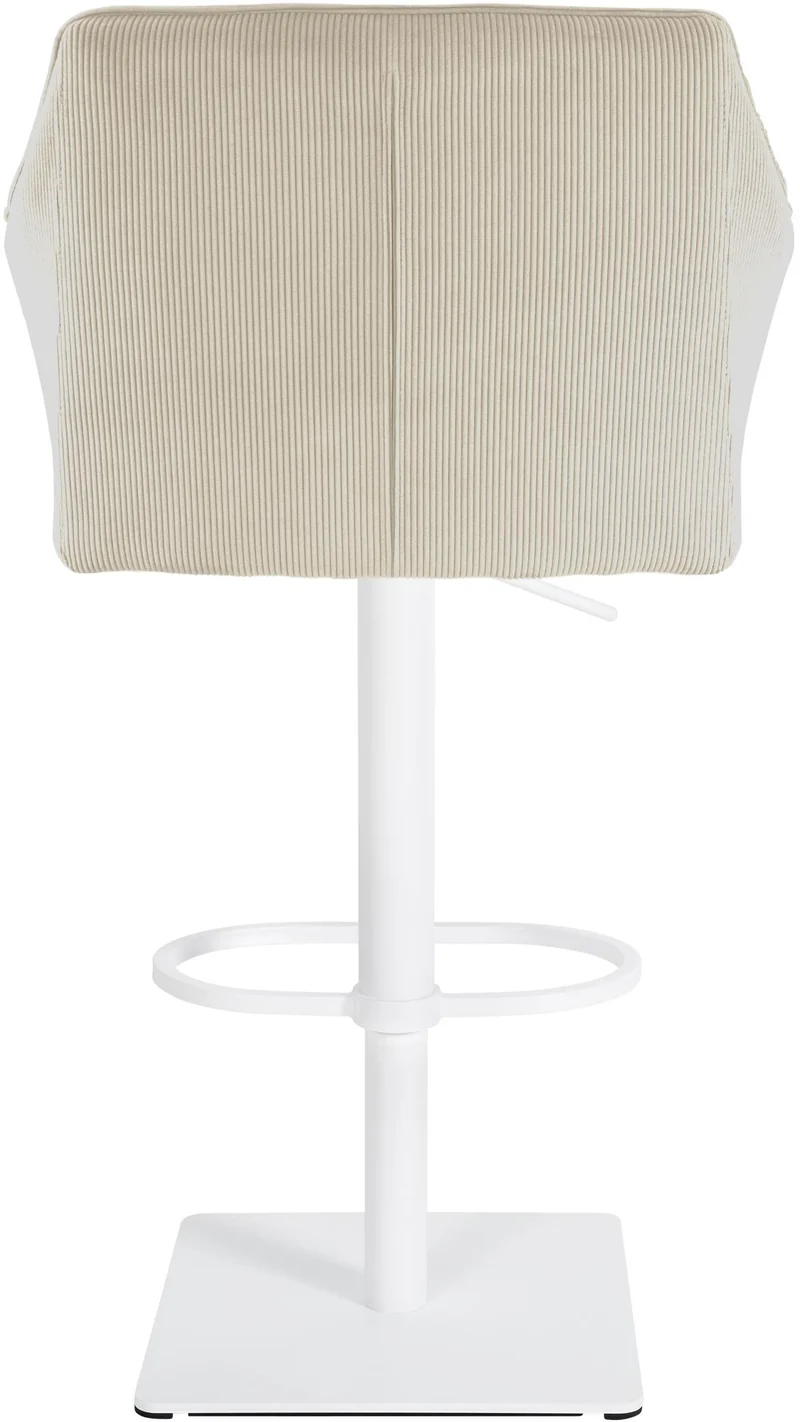 Tabouret de bar x1 réglable en velours côtelé crème assise enveloppante capitonnée avec base carrée en métal blanc 10_0006303