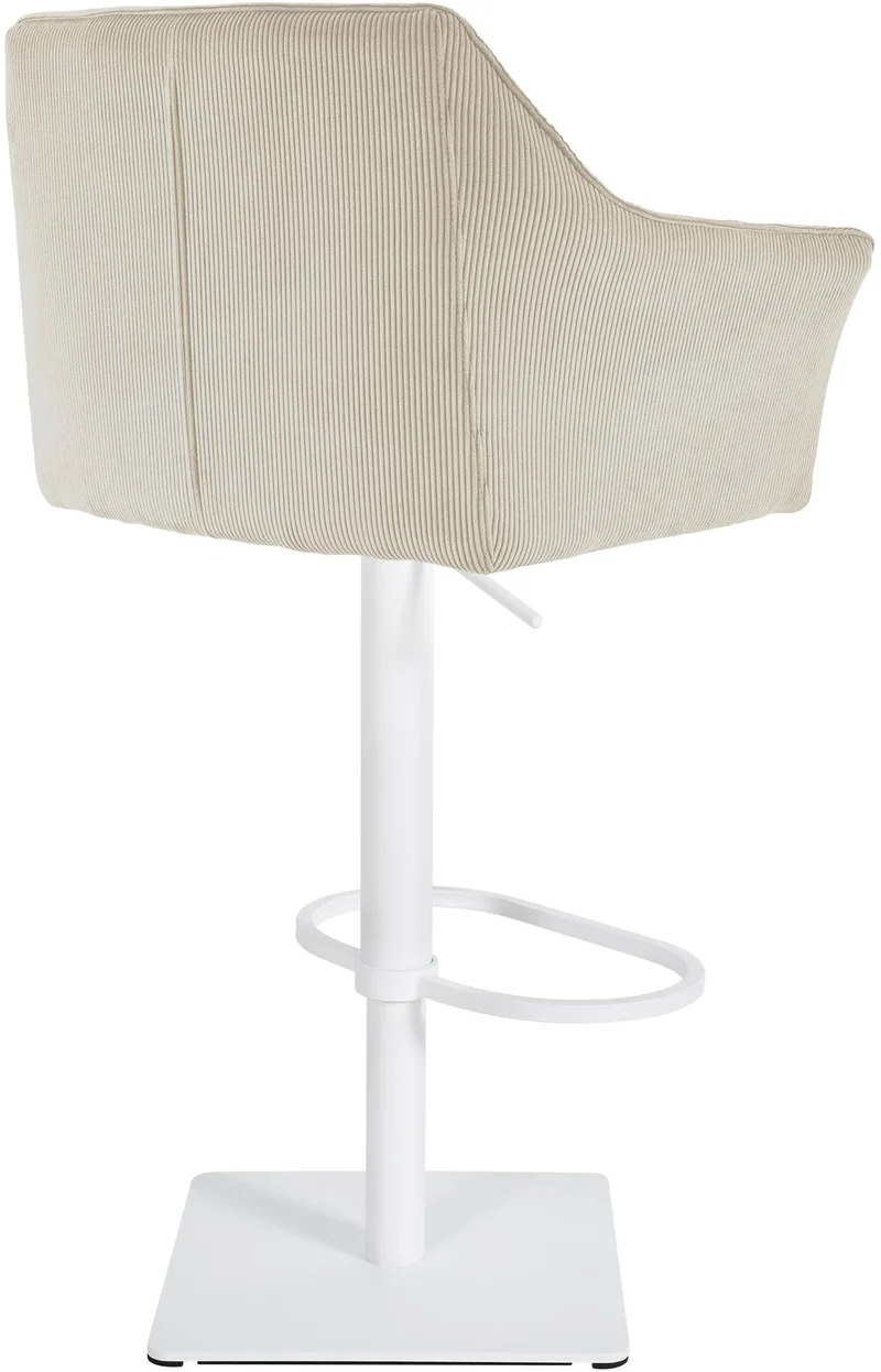 Tabouret de bar x1 réglable en velours côtelé crème assise enveloppante capitonnée avec base carrée en métal blanc 10_0006303