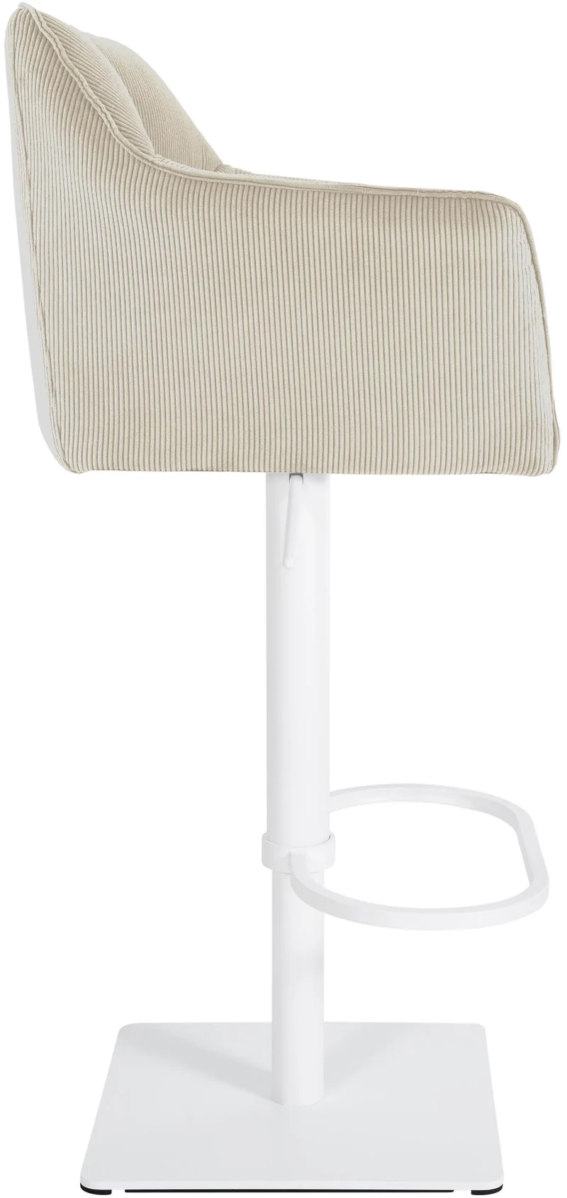 Tabouret de bar x1 réglable en velours côtelé crème assise enveloppante capitonnée avec base carrée en métal blanc 10_0006303