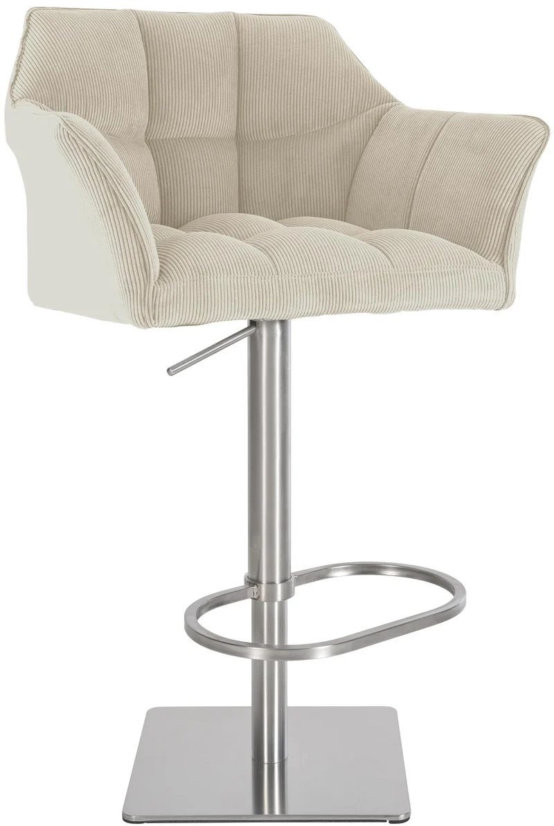 Tabouret de bar x1 réglable en velours côtelé crème assise enveloppante capitonnée et avec base carrée en acier inoxydable 10_0005895