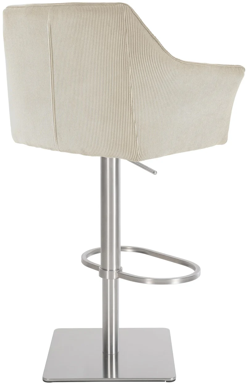 Tabouret de bar x1 réglable en velours côtelé crème assise enveloppante capitonnée et avec base carrée en acier inoxydable 10_0005895