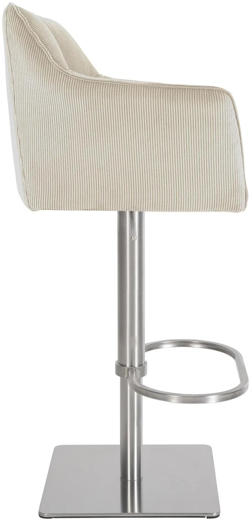 Tabouret de bar x1 réglable en velours côtelé crème assise enveloppante capitonnée et avec base carrée en acier inoxydable 10_0005895