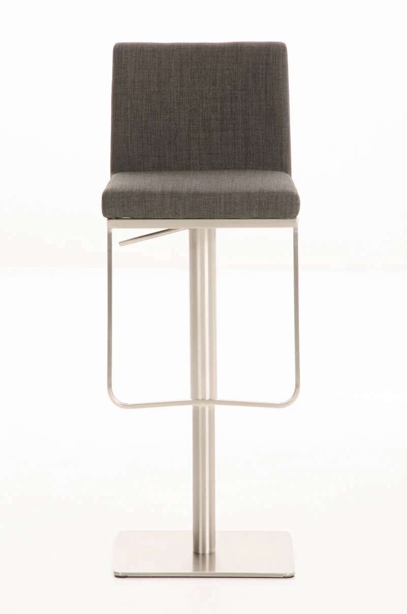 Tabouret de bar x1 avec repose-pieds plaque de base carrée en acier inoxydable assise en tissu gris foncé 10_0005315