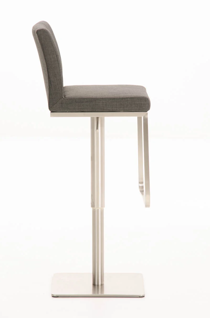 Tabouret de bar x1 avec repose-pieds plaque de base carrée en acier inoxydable assise en tissu gris foncé 10_0005315