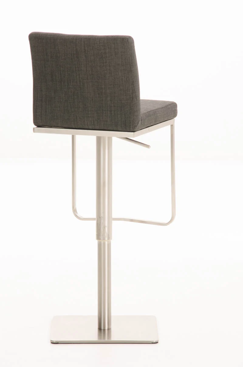 Tabouret de bar x1 avec repose-pieds plaque de base carrée en acier inoxydable assise en tissu gris foncé 10_0005315