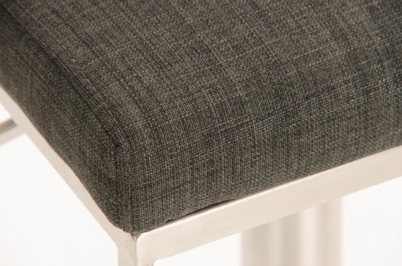 Tabouret de bar x1 avec repose-pieds plaque de base carrée en acier inoxydable assise en tissu gris foncé 10_0005315