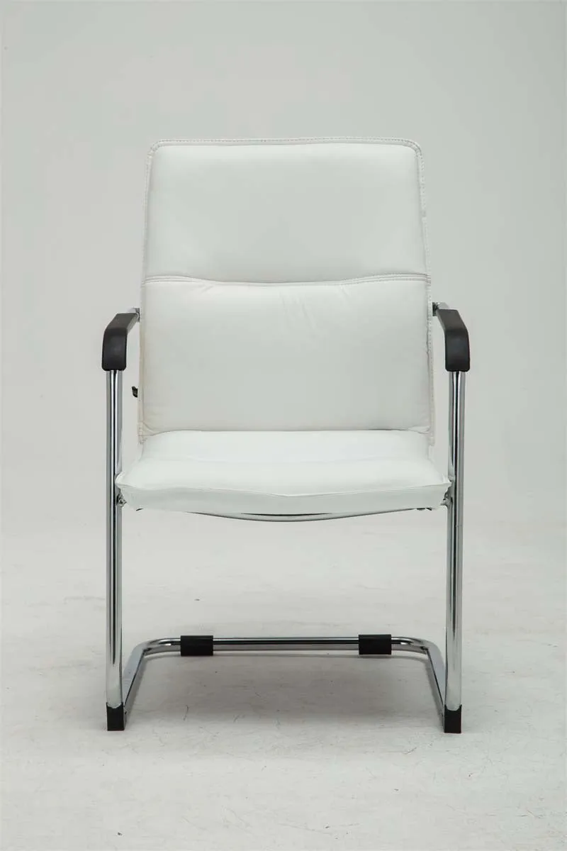 Lot de 2 fauteuils de bureau chaises visiteur avec accoudoirs en PVC blanc et métal chromé 10_0001887