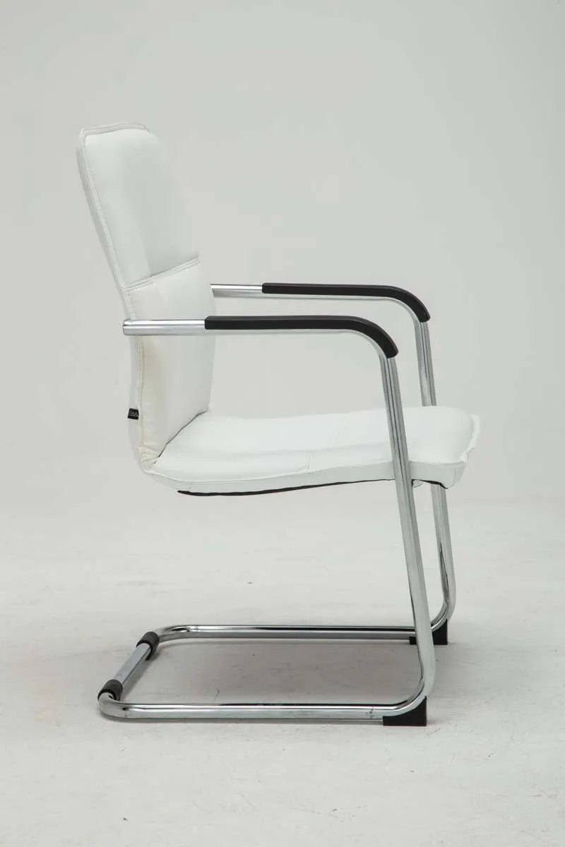 Lot de 2 fauteuils de bureau chaises visiteur avec accoudoirs en PVC blanc et métal chromé 10_0001887