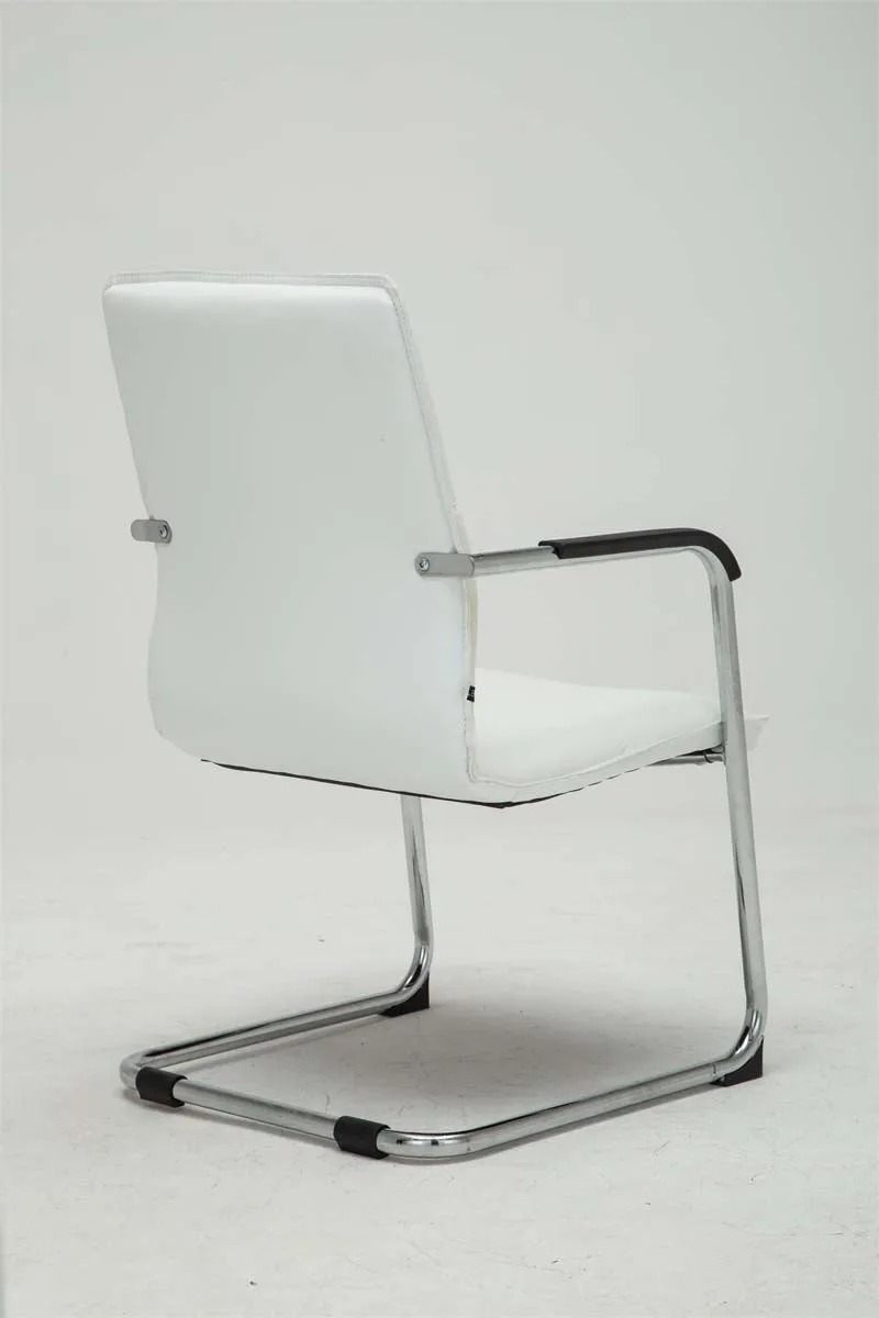 Lot de 2 fauteuils de bureau chaises visiteur avec accoudoirs en PVC blanc et métal chromé 10_0001887