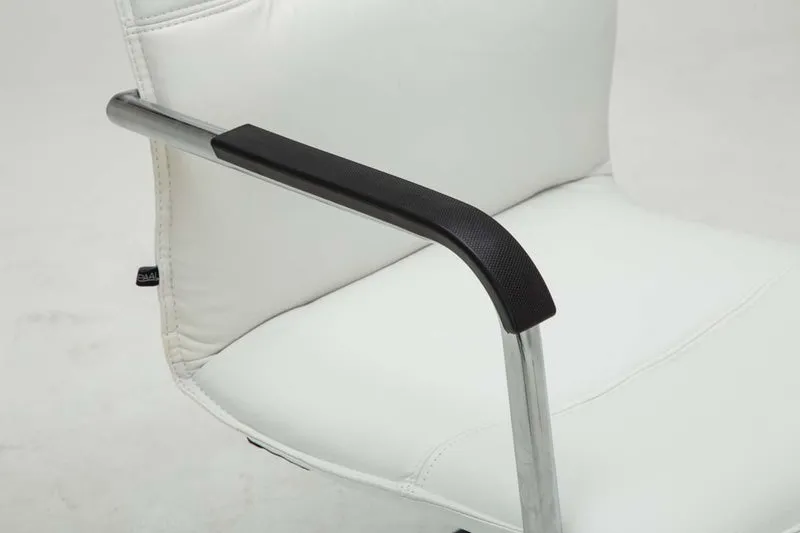 Lot de 2 fauteuils de bureau chaises visiteur avec accoudoirs en PVC blanc et métal chromé 10_0001887