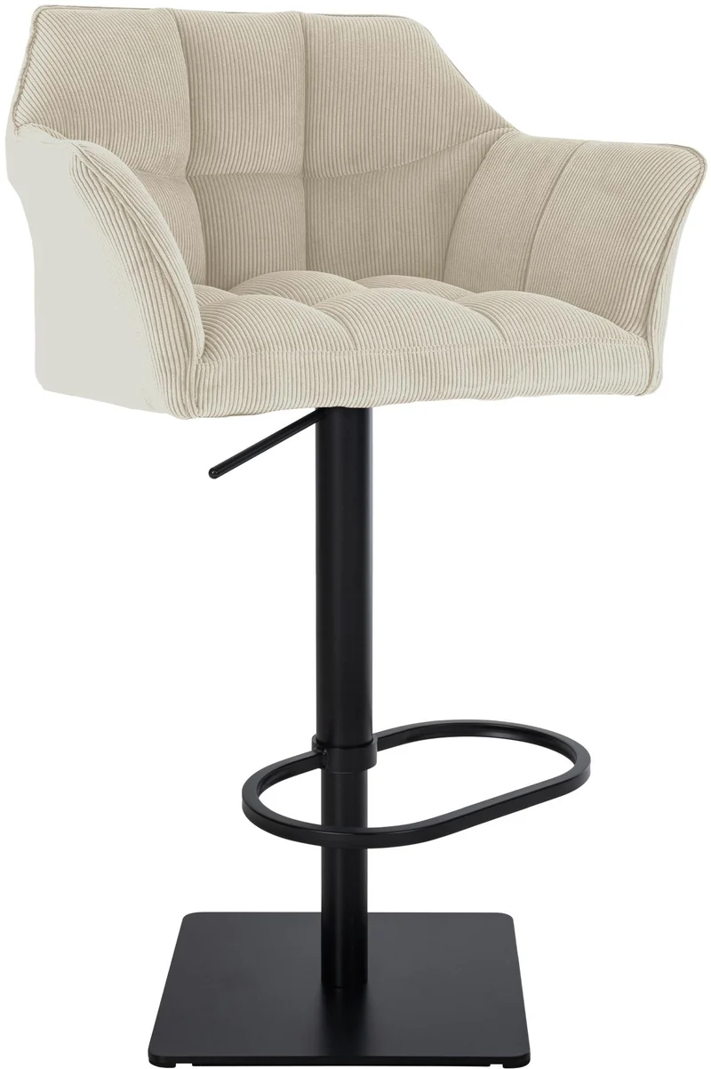 Tabouret de bar x1 réglable en velours côtelé crème assise enveloppante capitonnée et avec base carrée en métal noir 10_0005891
