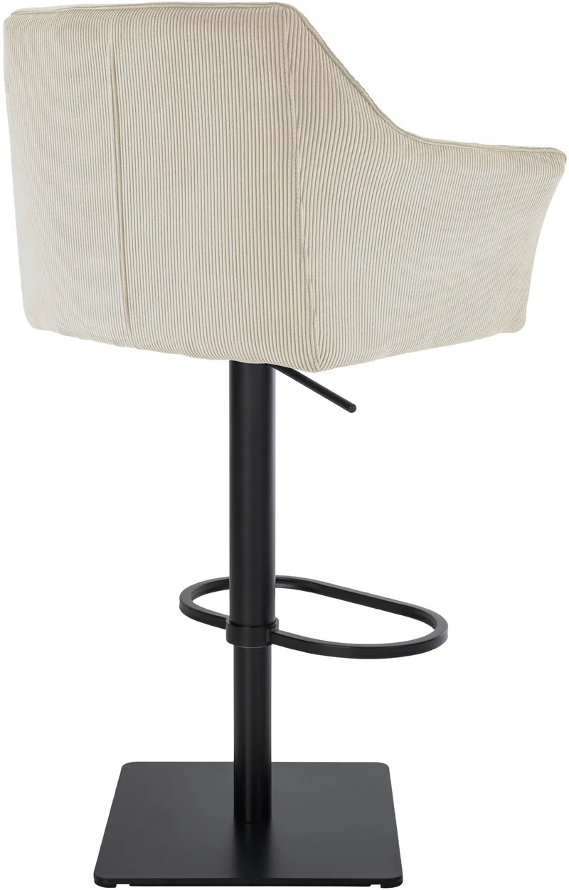 Tabouret de bar x1 réglable en velours côtelé crème assise enveloppante capitonnée et avec base carrée en métal noir 10_0005891