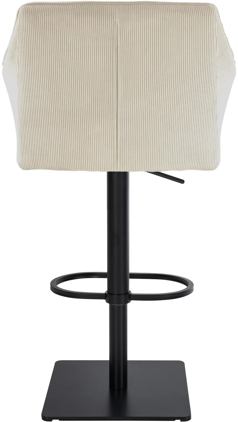 Tabouret de bar x1 réglable en velours côtelé crème assise enveloppante capitonnée et avec base carrée en métal noir 10_0005891