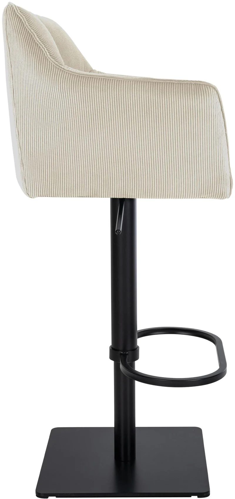 Tabouret de bar x1 réglable en velours côtelé crème assise enveloppante capitonnée et avec base carrée en métal noir 10_0005891