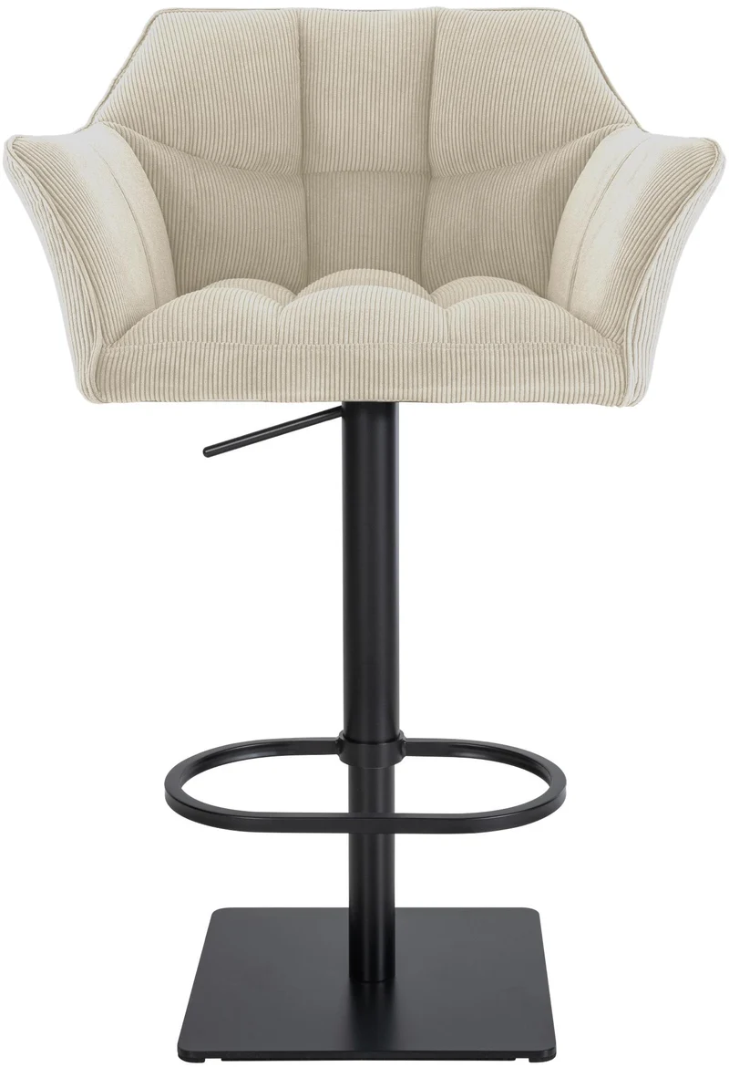 Tabouret de bar x1 réglable en velours côtelé crème assise enveloppante capitonnée et avec base carrée en métal noir 10_0005891