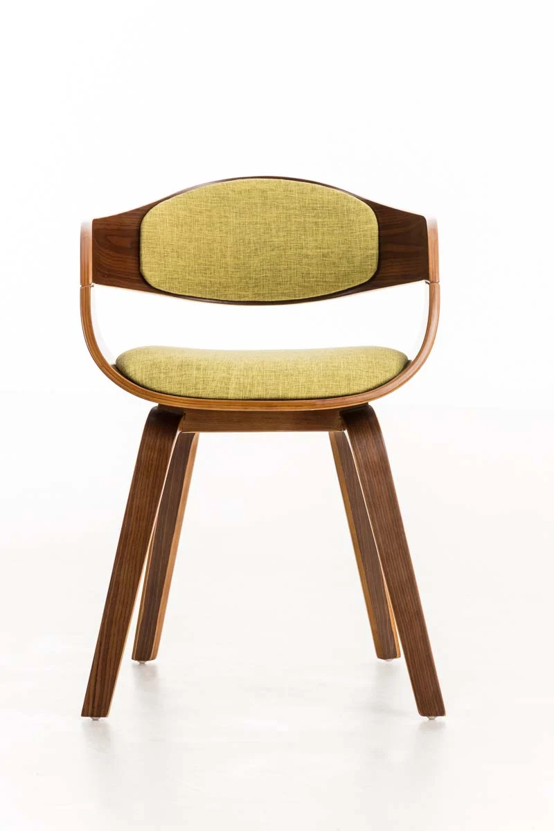 Chaise de bureau sans roulettes visiteur en tissu et bois design retro et confort maximal noyer vert clair BUR10549