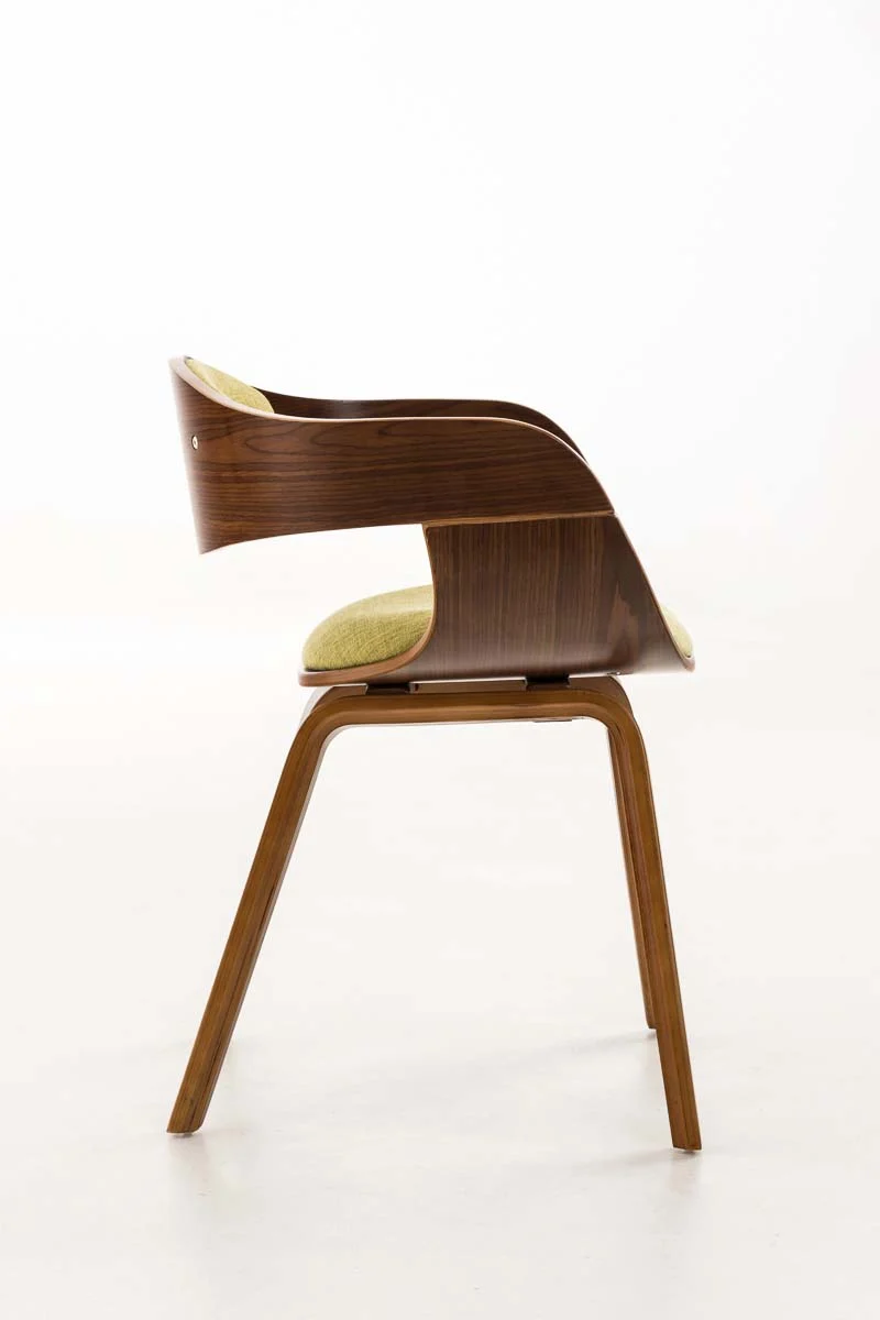 Chaise de bureau sans roulettes visiteur en tissu et bois design retro et confort maximal noyer vert clair BUR10549