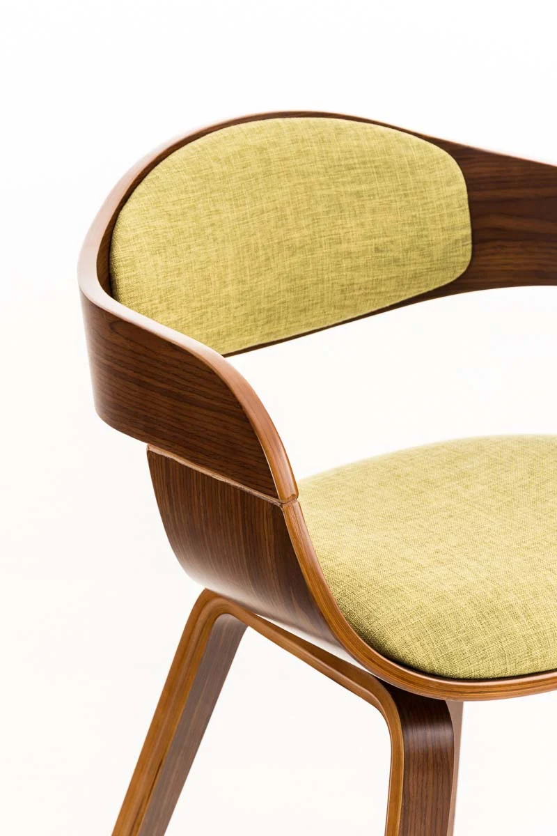 Chaise de bureau sans roulettes visiteur en tissu et bois design retro et confort maximal noyer vert clair BUR10549