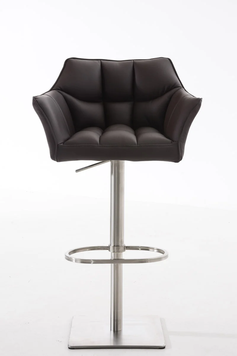 Tabouret de bar x1 réglable en similicuir marron assise enveloppante capitonnée avec base carrée en acier inoxydable 10_0006502