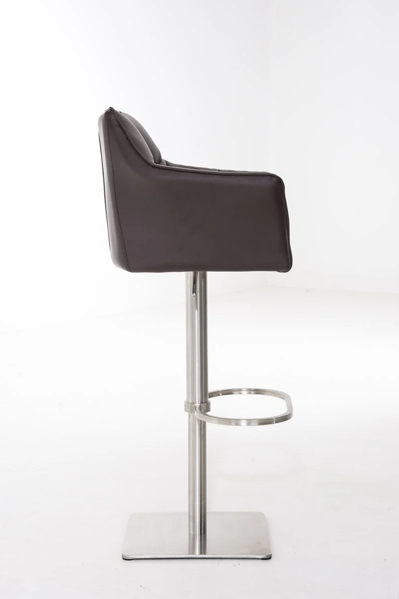 Tabouret de bar x1 réglable en similicuir marron assise enveloppante capitonnée avec base carrée en acier inoxydable 10_0006502