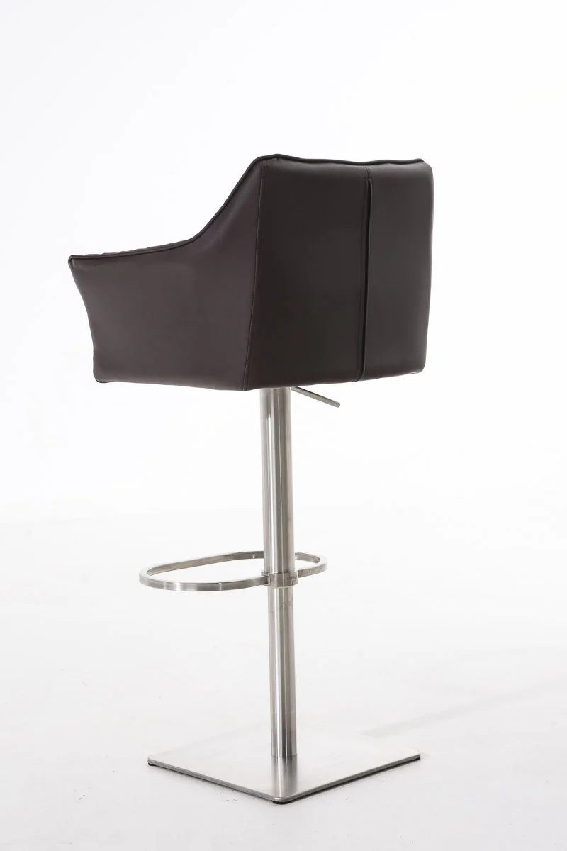 Tabouret de bar x1 réglable en similicuir marron assise enveloppante capitonnée avec base carrée en acier inoxydable 10_0006502