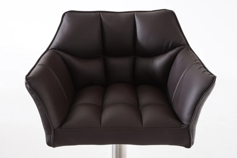 Tabouret de bar x1 réglable en similicuir marron assise enveloppante capitonnée avec base carrée en acier inoxydable 10_0006502