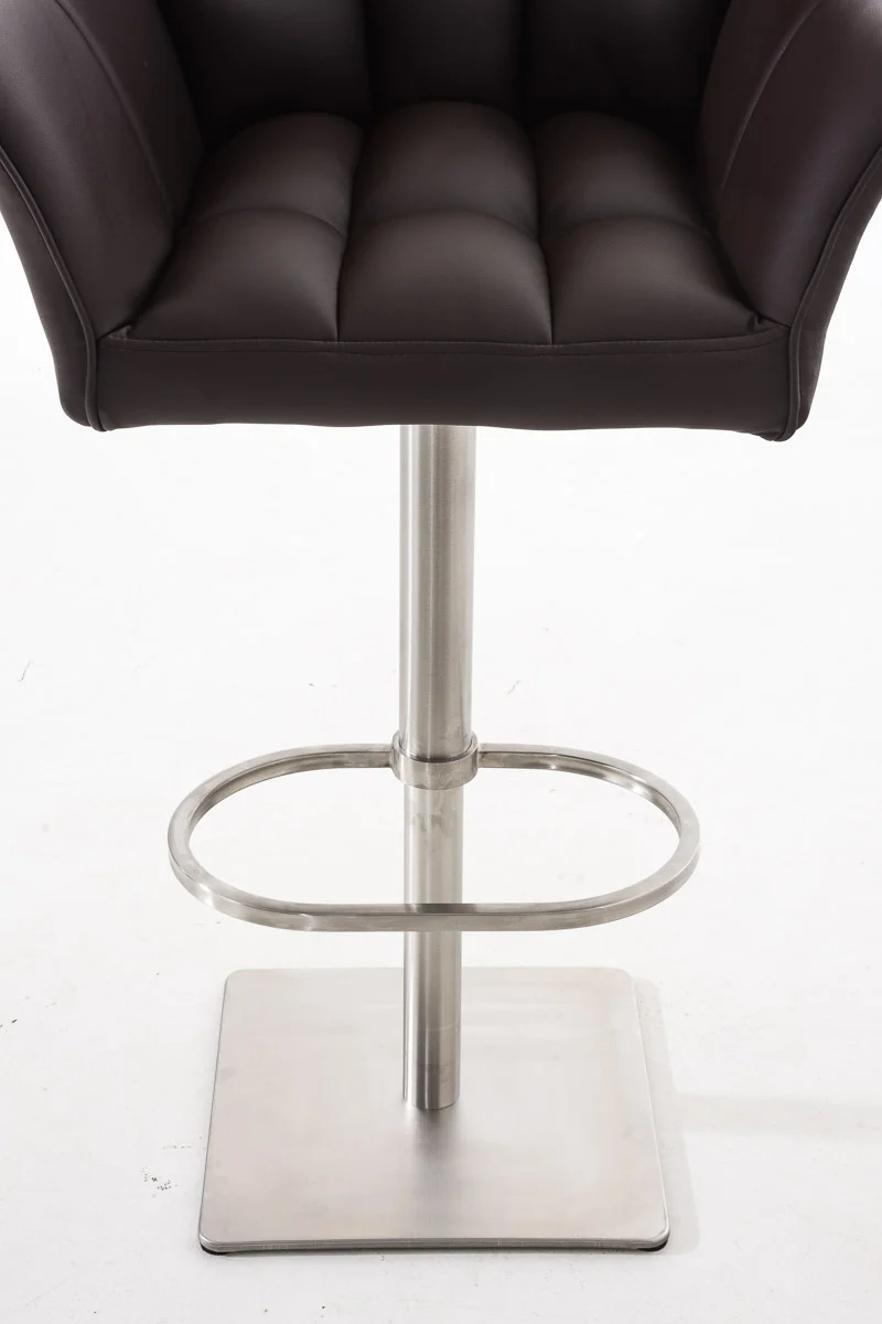 Tabouret de bar x1 réglable en similicuir marron assise enveloppante capitonnée avec base carrée en acier inoxydable 10_0006502