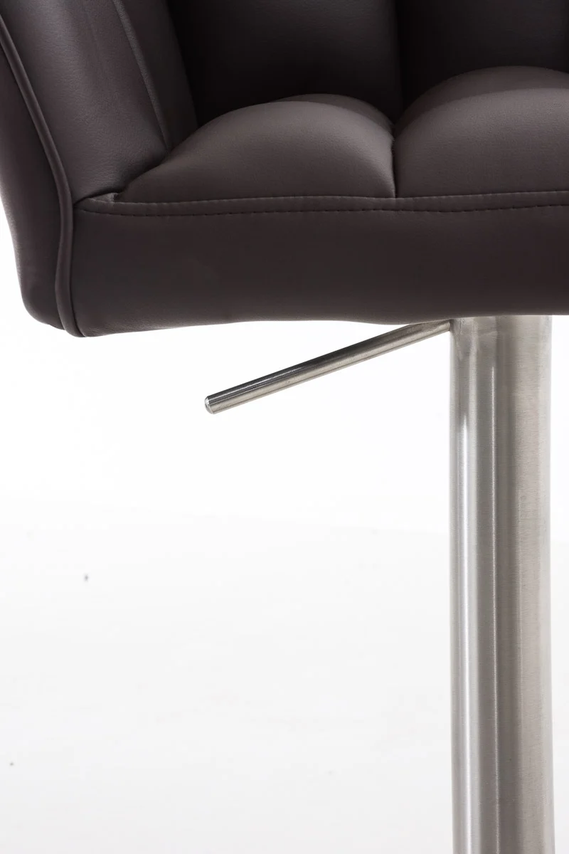 Tabouret de bar x1 réglable en similicuir marron assise enveloppante capitonnée avec base carrée en acier inoxydable 10_0006502