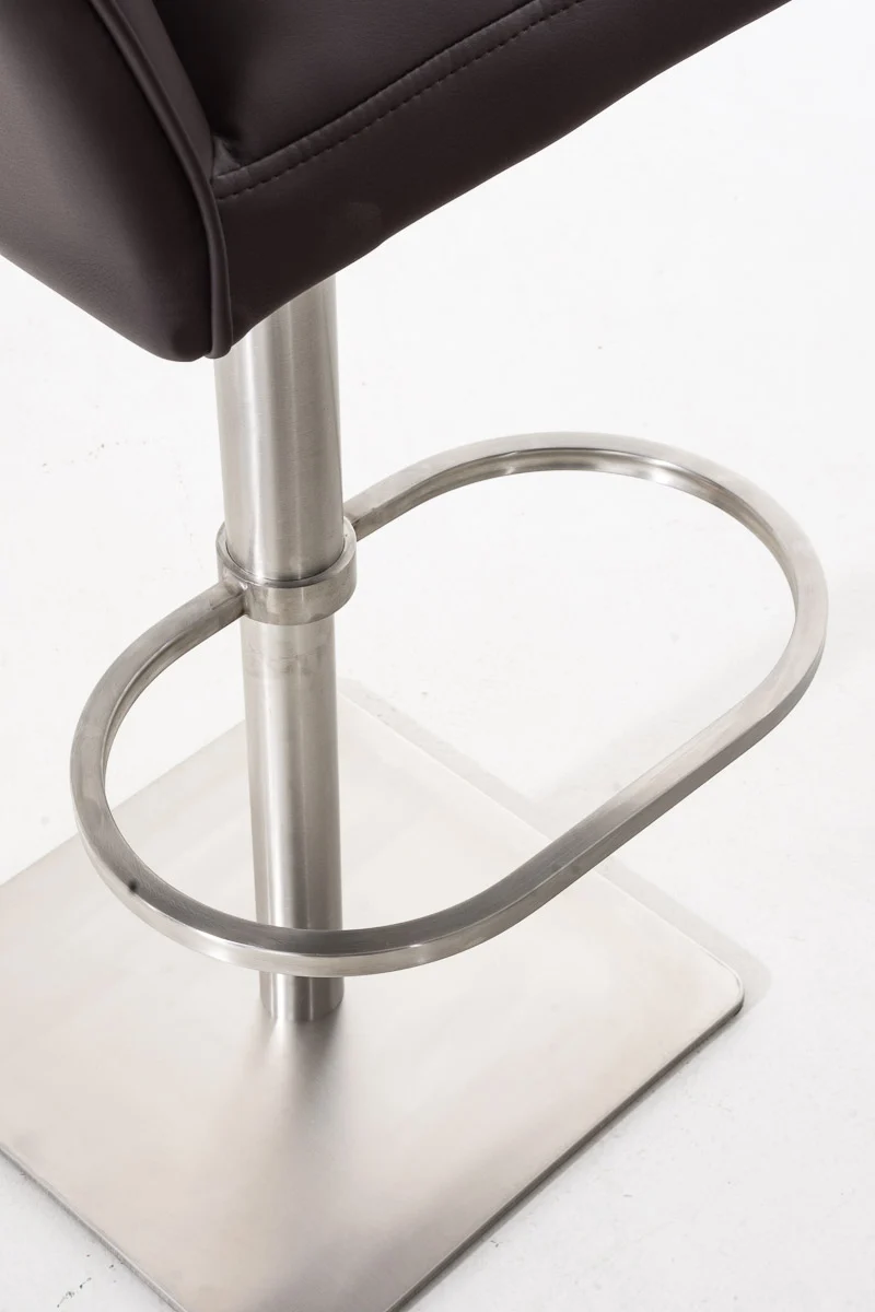 Tabouret de bar x1 réglable en similicuir marron assise enveloppante capitonnée avec base carrée en acier inoxydable 10_0006502