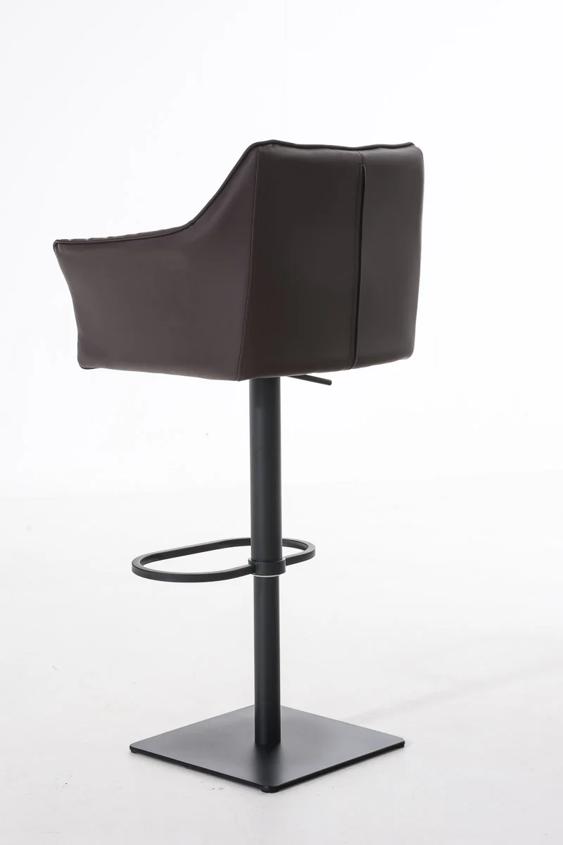 Tabouret de bar chaise haute de comptoir couture carrées assise en PVC marron cadre en métal noir 10_0004674