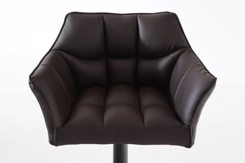 Tabouret de bar chaise haute de comptoir couture carrées assise en PVC marron cadre en métal noir 10_0004674