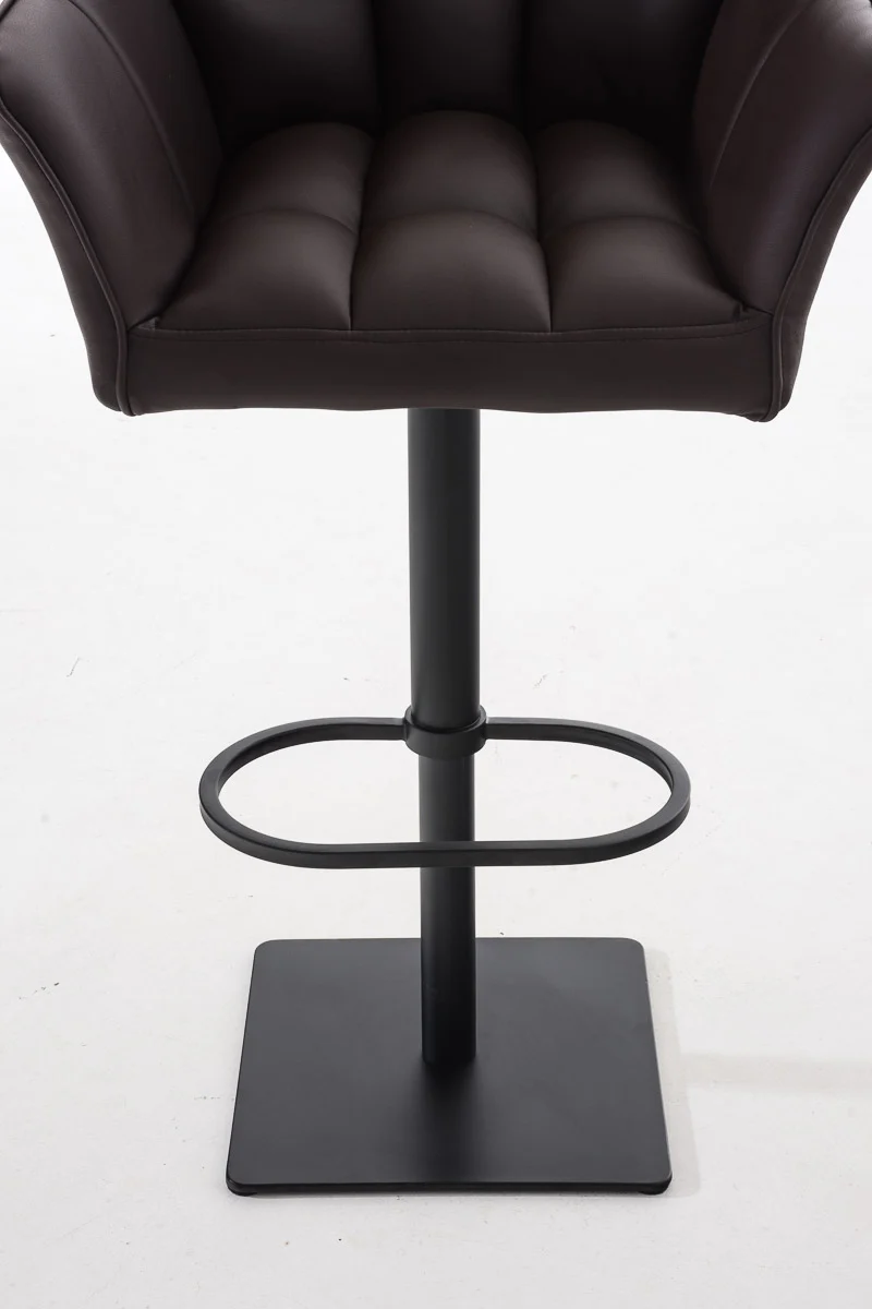 Tabouret de bar chaise haute de comptoir couture carrées assise en PVC marron cadre en métal noir 10_0004674