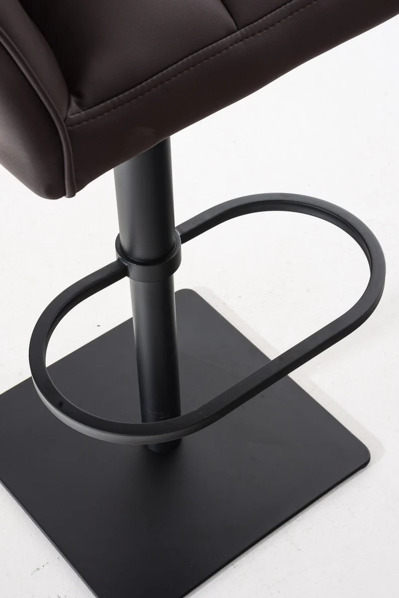 Tabouret de bar chaise haute de comptoir couture carrées assise en PVC marron cadre en métal noir 10_0004674