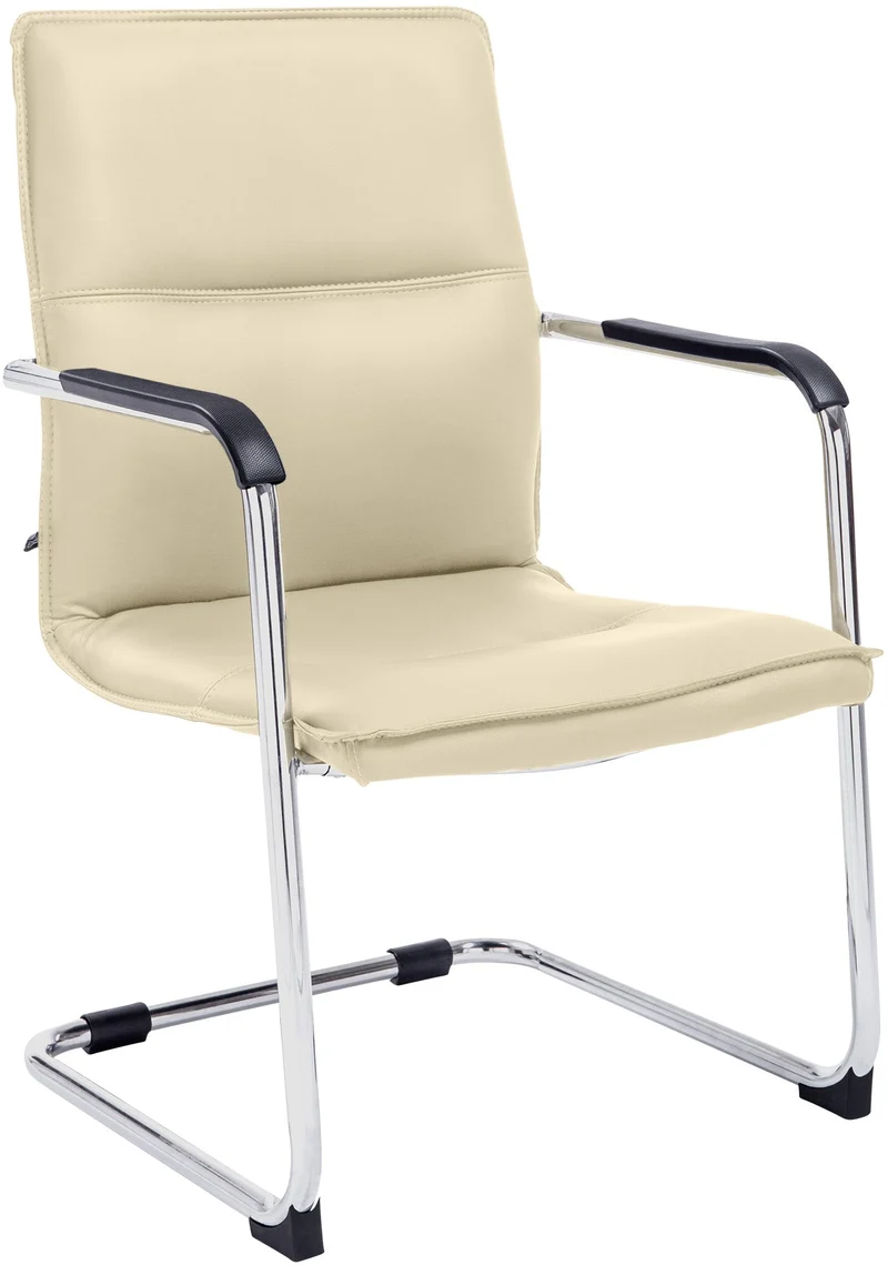 Chaise de bureau fauteuil visiteur avec accoudoirs en PVC crème et métal aspect chromé 10_0007705