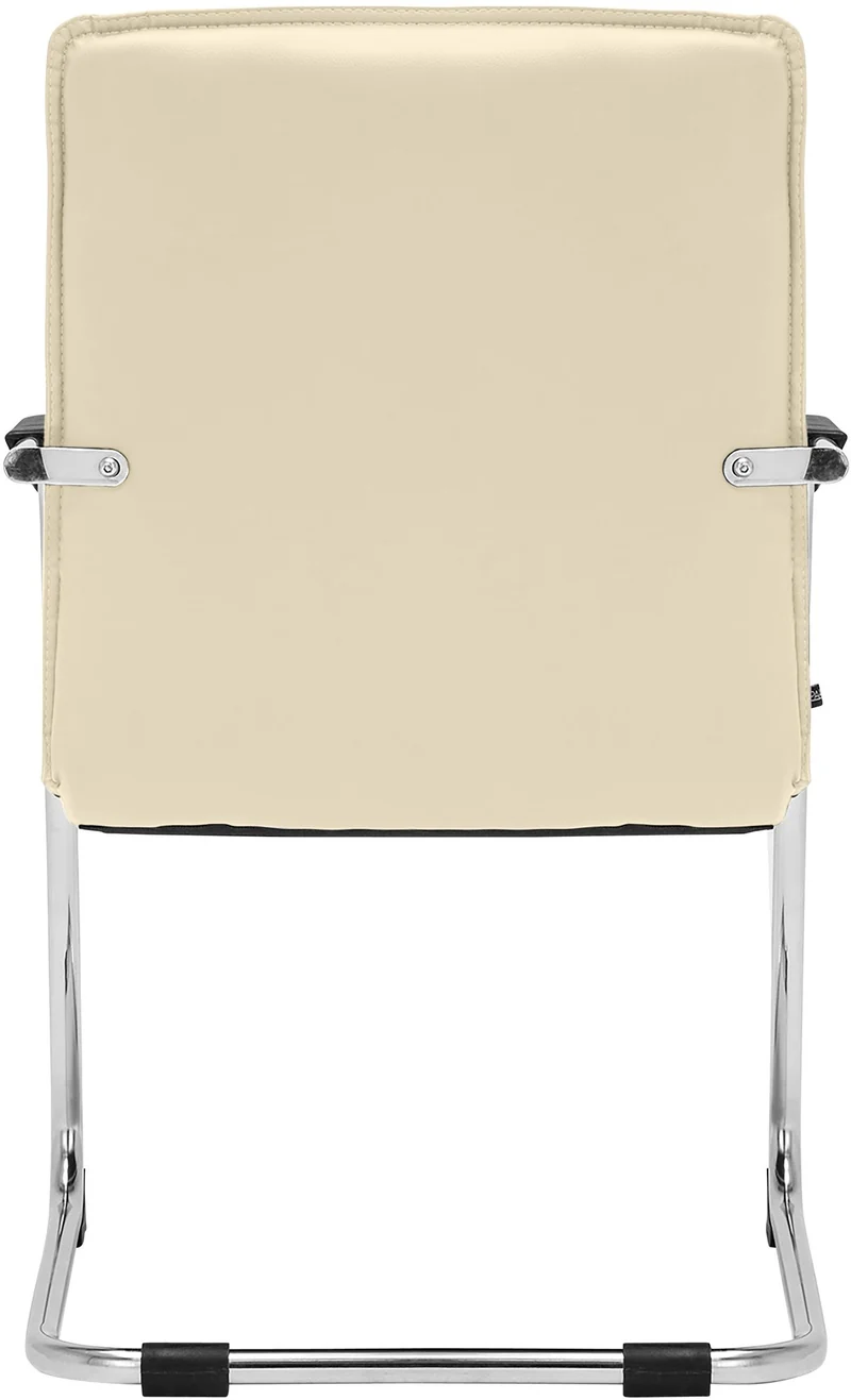 Chaise de bureau fauteuil visiteur avec accoudoirs en PVC crème et métal aspect chromé 10_0007705
